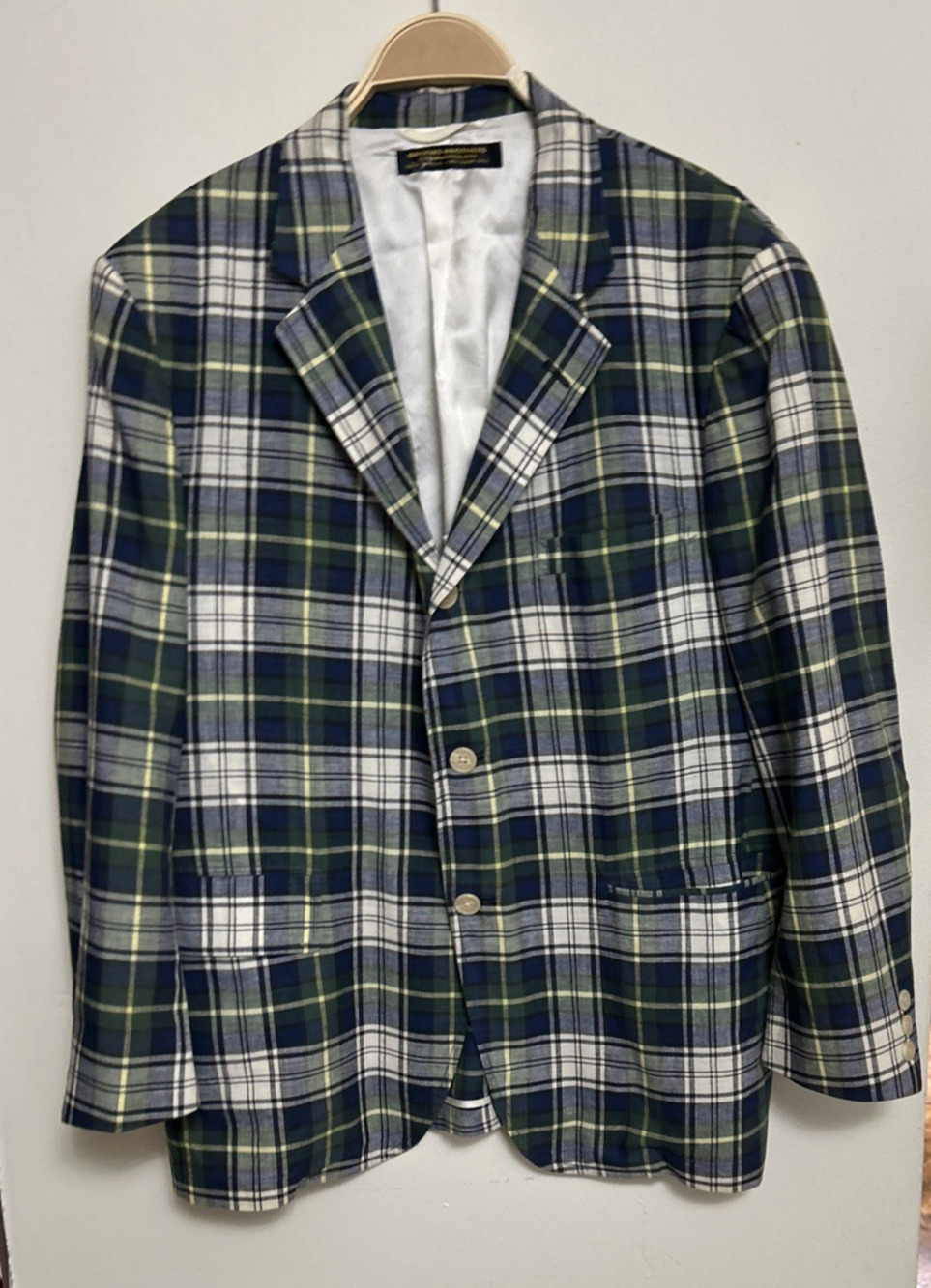 VTG Brooks Brothers Blazer Madras Plaid Sport Unstructured Lightweight USA 42R